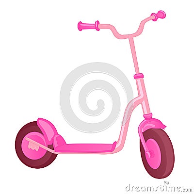 Pink roller scooter for children. Balance bike. Eco city transport. Vector kick scooter collection. Push cycle isolated on white. Stock Photo