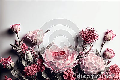 Pink Romance love flower for a Valentine , wedding card , mother day background , Ai generative Stock Photo