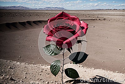 Pink rose blooming in a desolate landscape Stock Photo