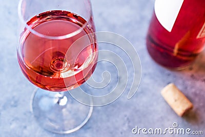 Pink Rose Blush Wine in Glass Stock Photo