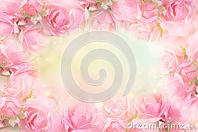 Pink rose flower frame on soft bokeh vintage background for valentine Stock Photo