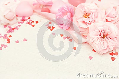 Pink rose flowers and pastel romantic festive background, soft Valentine card Stock Photo