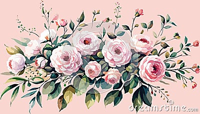 Pink rose hydrangea, ranunculus, vector illustration design bouquet. Wedding Vector Illustration