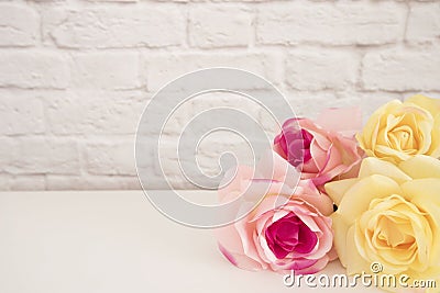 Pink Rose Mock Up. Styled Stock Photography. Floral Frame, Styled Wall Mock Up. Rose Flower Mockup, Valentine Mothers Day Card, Gi Stock Photo