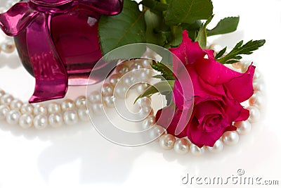 Pink rose with pearl necklace Stock Photo
