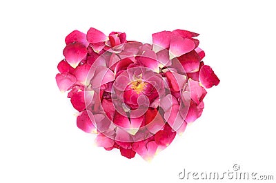 Pink rose petals heart shape formation Stock Photo
