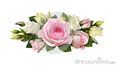 Pink roses and eustoma (Lisianthus) flowers in a floral arrangement isolated Stock Photo