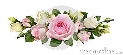 Pink roses and eustoma (Lisianthus) flowers in a floral arrangement isolated Stock Photo