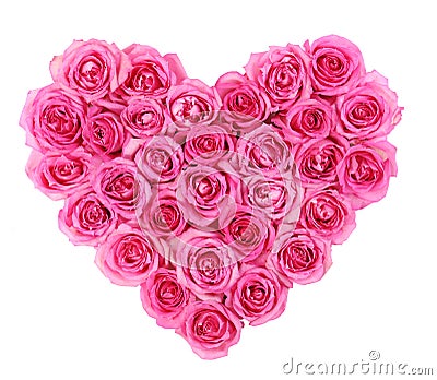 Pink roses in heart shape isolated isolated on white Stock Photo