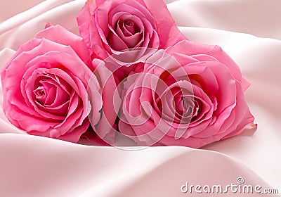 Pink roses on soft silk background Stock Photo