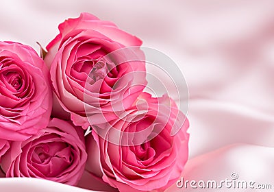 Pink roses on soft silk background Stock Photo