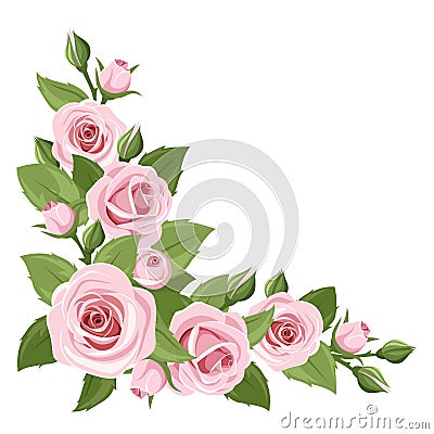 Pink roses. Vector corner background. Vector Illustration