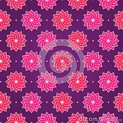 Pink Round Flower on Dark Violet Seamless Pattern Vector Illustration