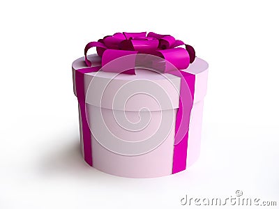 Pink Round Gift Box with Nice Ribbon Stock Photo