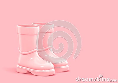 Pink rubber boots isolated on pink background. Clipping path included Stock Photo