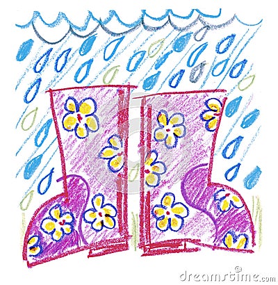 Pink rubber boots Cartoon Illustration