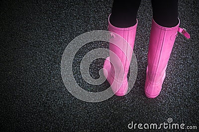 Pink Rubber Boots Stock Photo