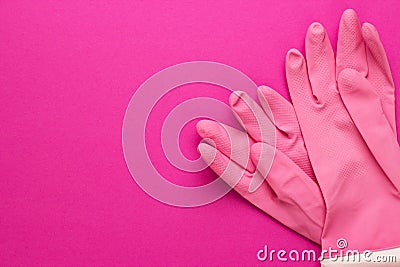 Pink rubber cleaning gloves Stock Photo