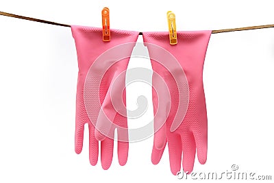 Pink rubber gloves Stock Photo