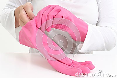 Pink Rubber Gloves Stock Photo