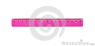 The pink ruler is plastic for measuring centimeters Stock Photo