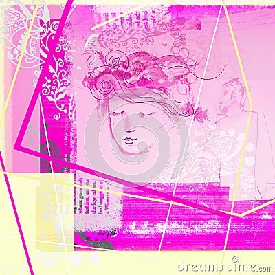 Pink runner for social networks for women design elements love hearts Stock Photo