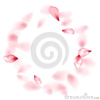 Pink sakura flower flying petals isolated on white vector background. Vector Illustration
