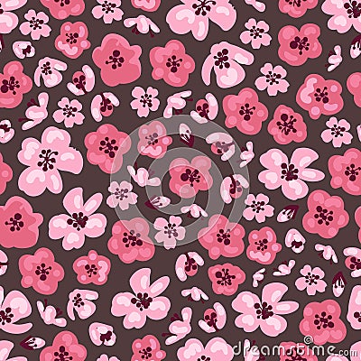 Pink sakura flowers seamless pattern Vector Illustration