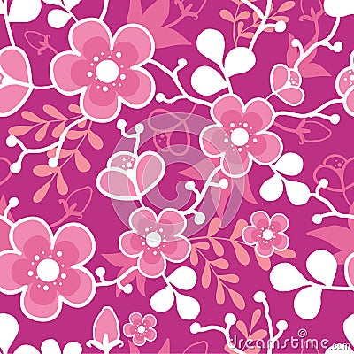 Pink Sakura Kimono Blossom Seamless Pattern Vector Illustration