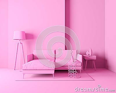 Pink salon. 3D rendering, living room concept. Everything is completely Pink Stock Photo