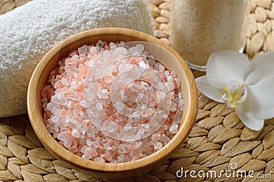 Pink salt from the Himalaya. Stock Photo