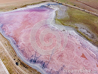 pink salt lake surface, dried pink salt lake Stock Photo