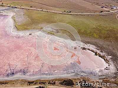 pink salt lake surface, dried pink salt lake Stock Photo