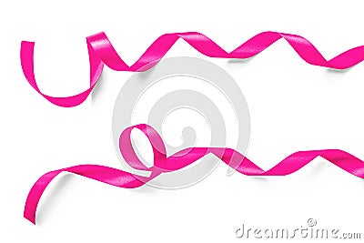 Pink satin ribbon curly bow in pastel sweet valentines rose color isolated on white background with clipping path for valentines Stock Photo