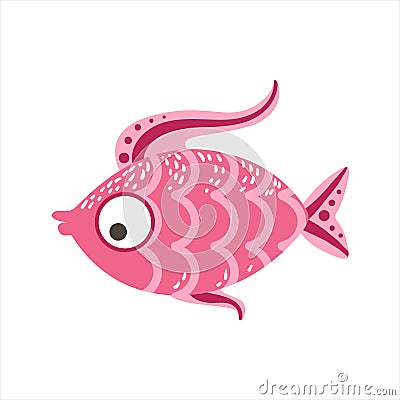 Pink Scaled Fantastic Colorful Aquarium Fish, Tropical Reef Aquatic Animal Vector Illustration