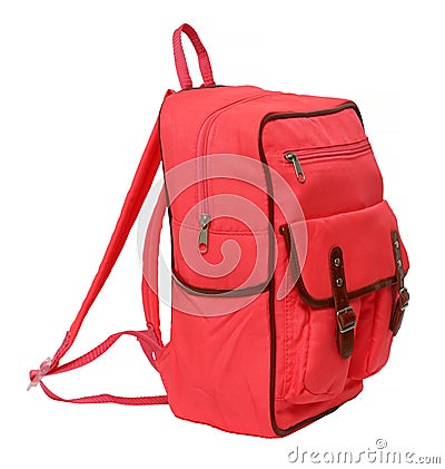 Pink school backpack isolated Stock Photo