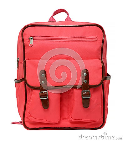 Pink school backpack isolated Stock Photo