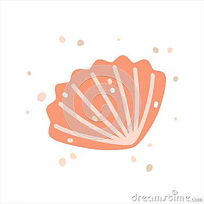 Pink sea shell, cockle. Vector flat illustration Vector Illustration