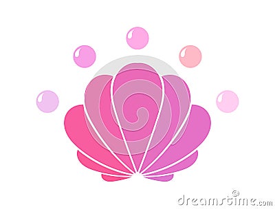 Pink sea shell with pearls on white background. Seashell icon Vector Illustration