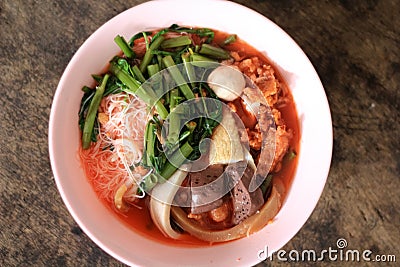 Pink seafood flat noodle Stock Photo