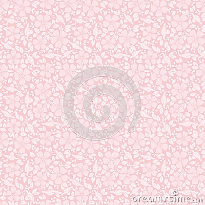 Pink seamless pattern with flowers and leaves. Vector illustration. Vector Illustration