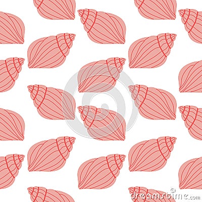 Pink seashell hand drawn seamless patterm on white background Cartoon Illustration