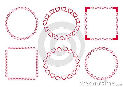 Pink set of decorative frame for Valentine`s Day. Vector Cartoon Illustration