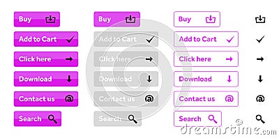 Pink set of web buttons with icons Vector Illustration