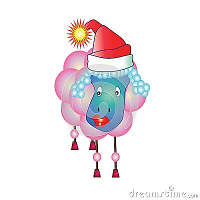 Pink sheep for christmas congratulations Vector Illustration