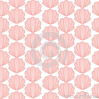 Pink shell cute seamless vector pattern. Vector Illustration