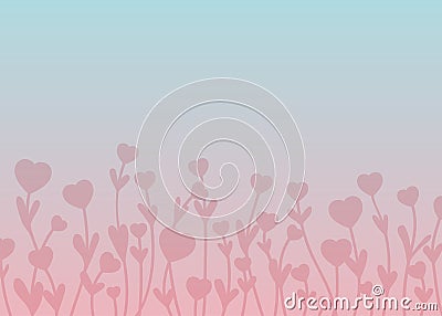 Pink silhouette hearts on stems with leaves on pink and blue gr Vector Illustration