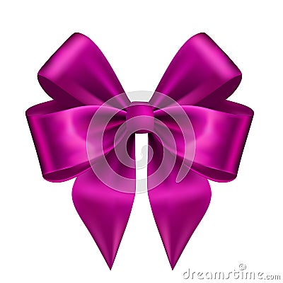 Pink Silk Realistic Bow with Ribbon on White. EPS10 Vector Illustration