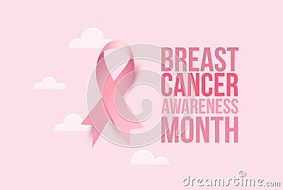 Pink silky ribbon for breast cancer awareness month October. Vector Illustration