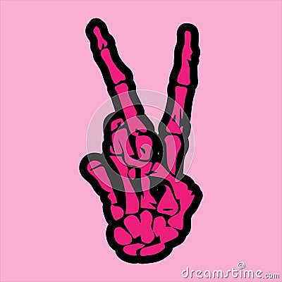 Pink skeleton hand peace vector illustration Vector Illustration